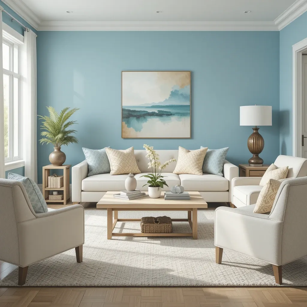Aqua Blue Walls with Neutral Furniture
