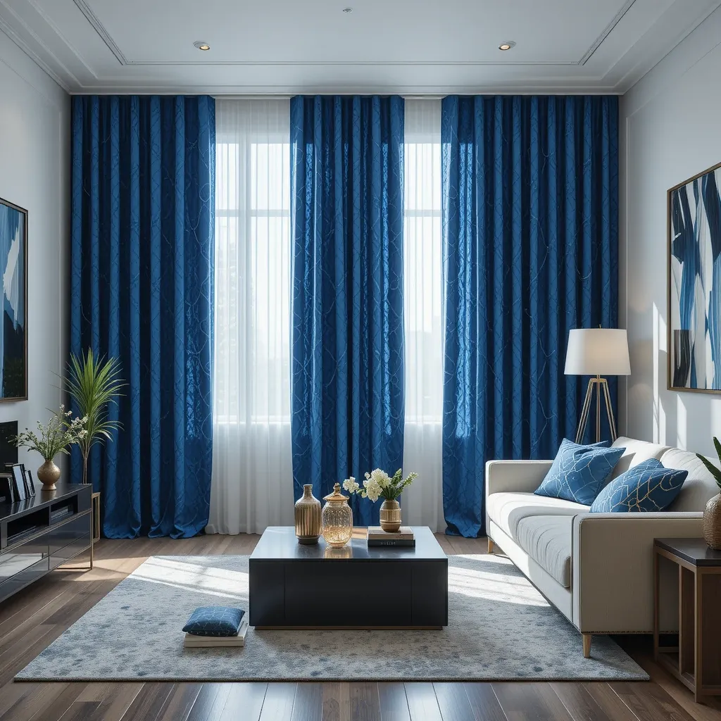 Blue Curtains with Geometric Designs