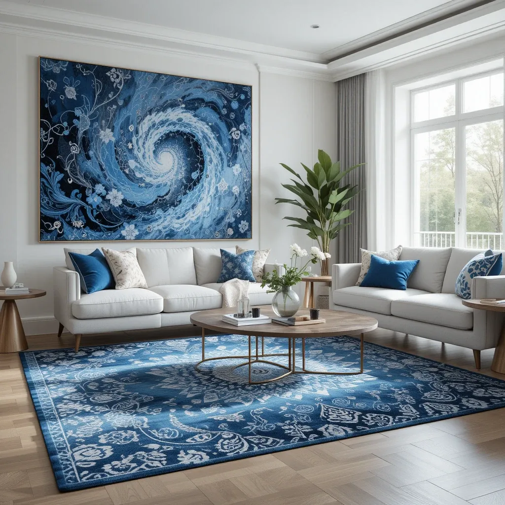 Blue Patterned Throw Rugs