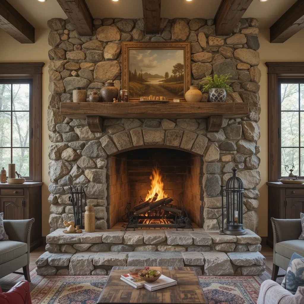 Rustic Stone Fireplace