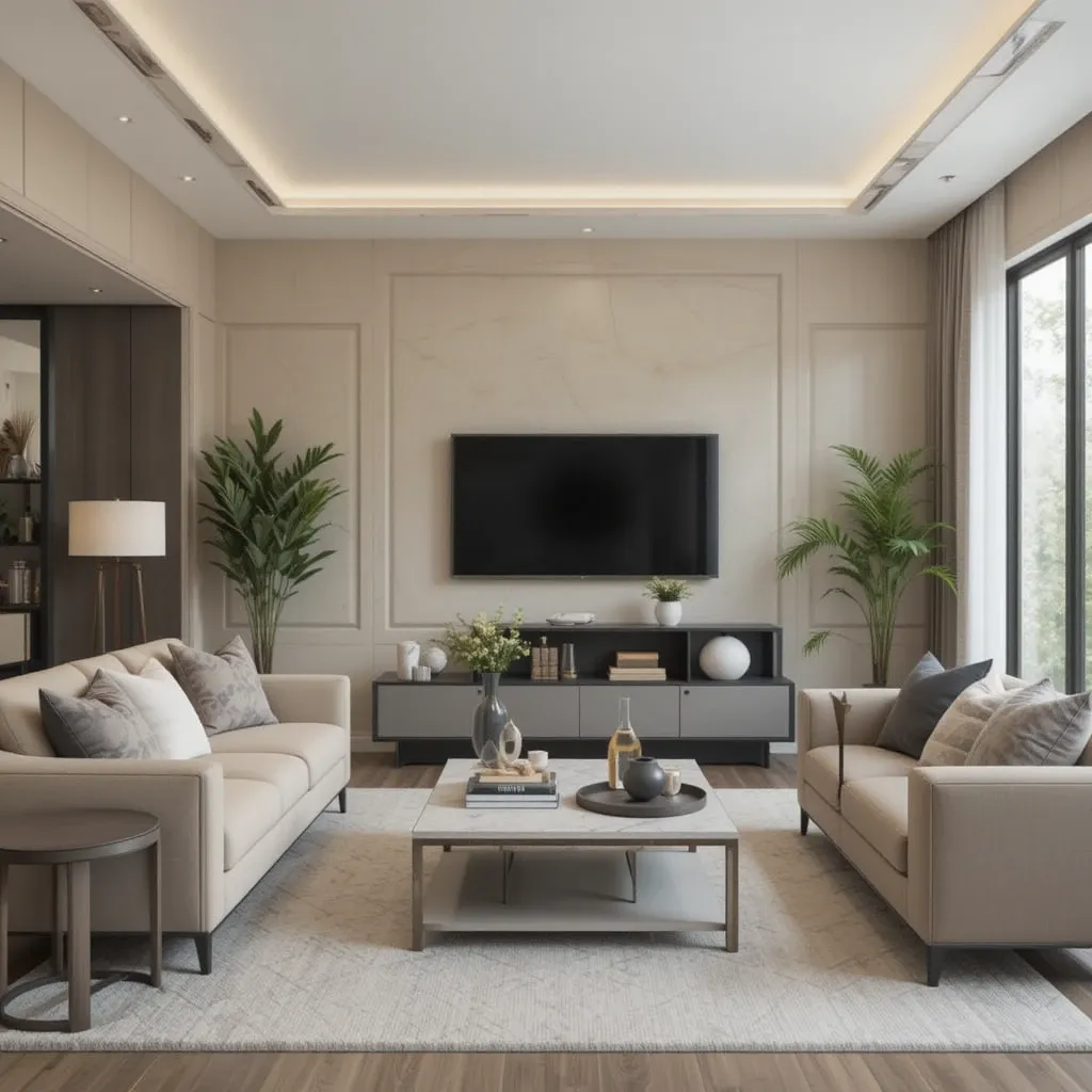 Beige Walls with Grey Accents in Furniture