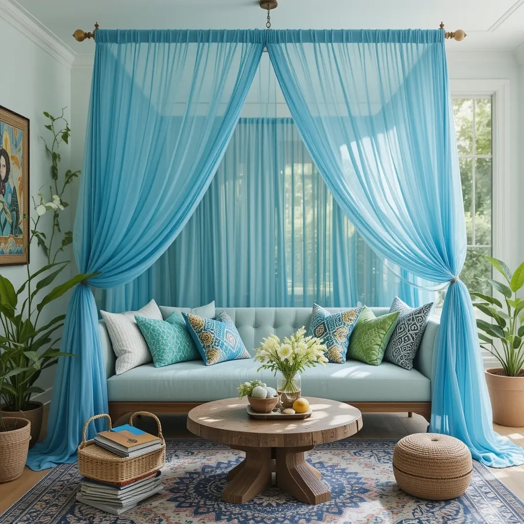 Boho Canopy with Gauzy Blue Fabric