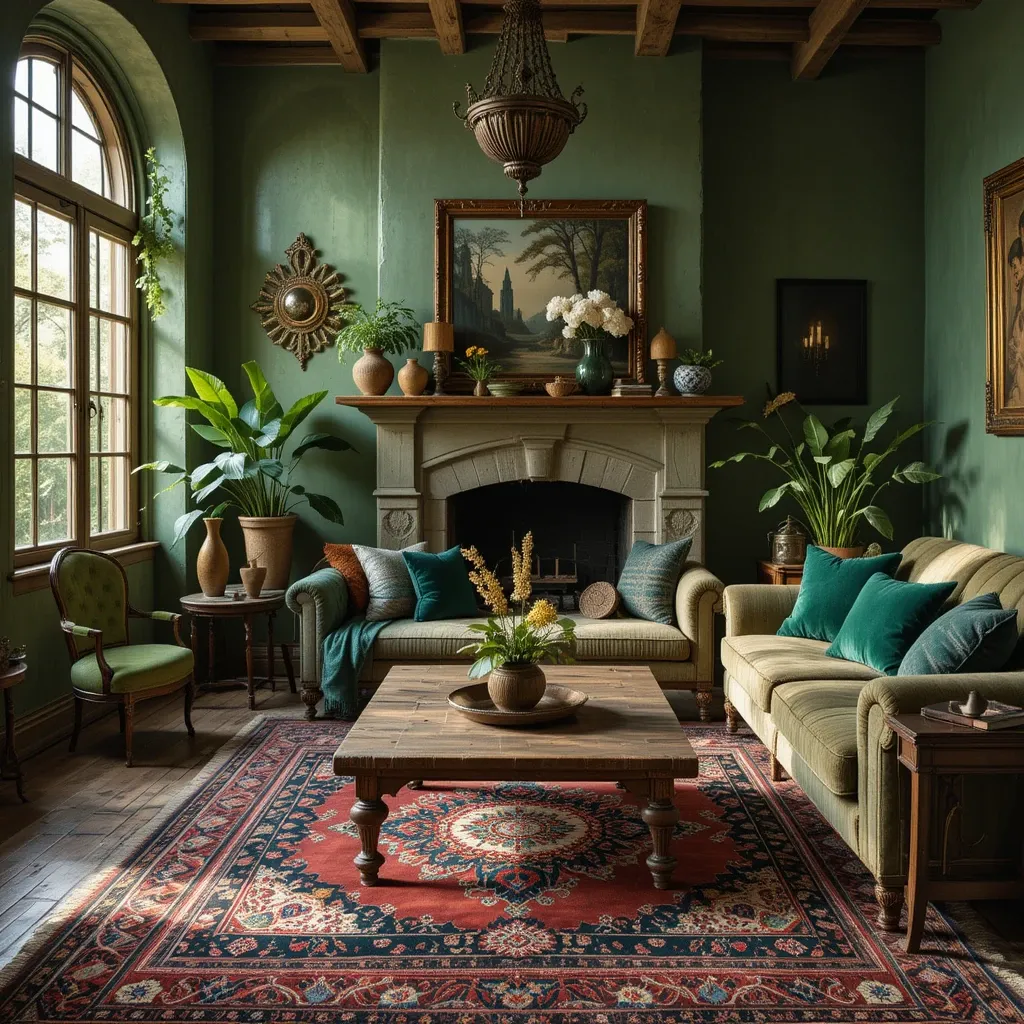 Boho Green Living Room