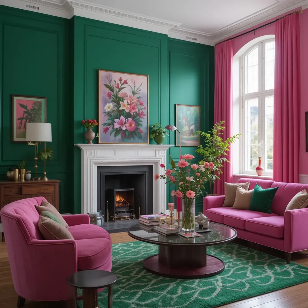 Bold Pink and Dark Green Combination