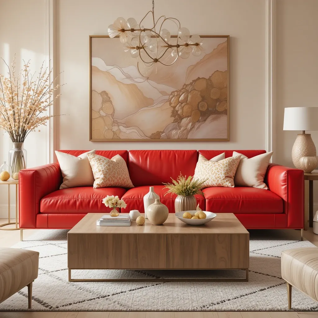 Bold Red Leather Couch for a Pop of Color