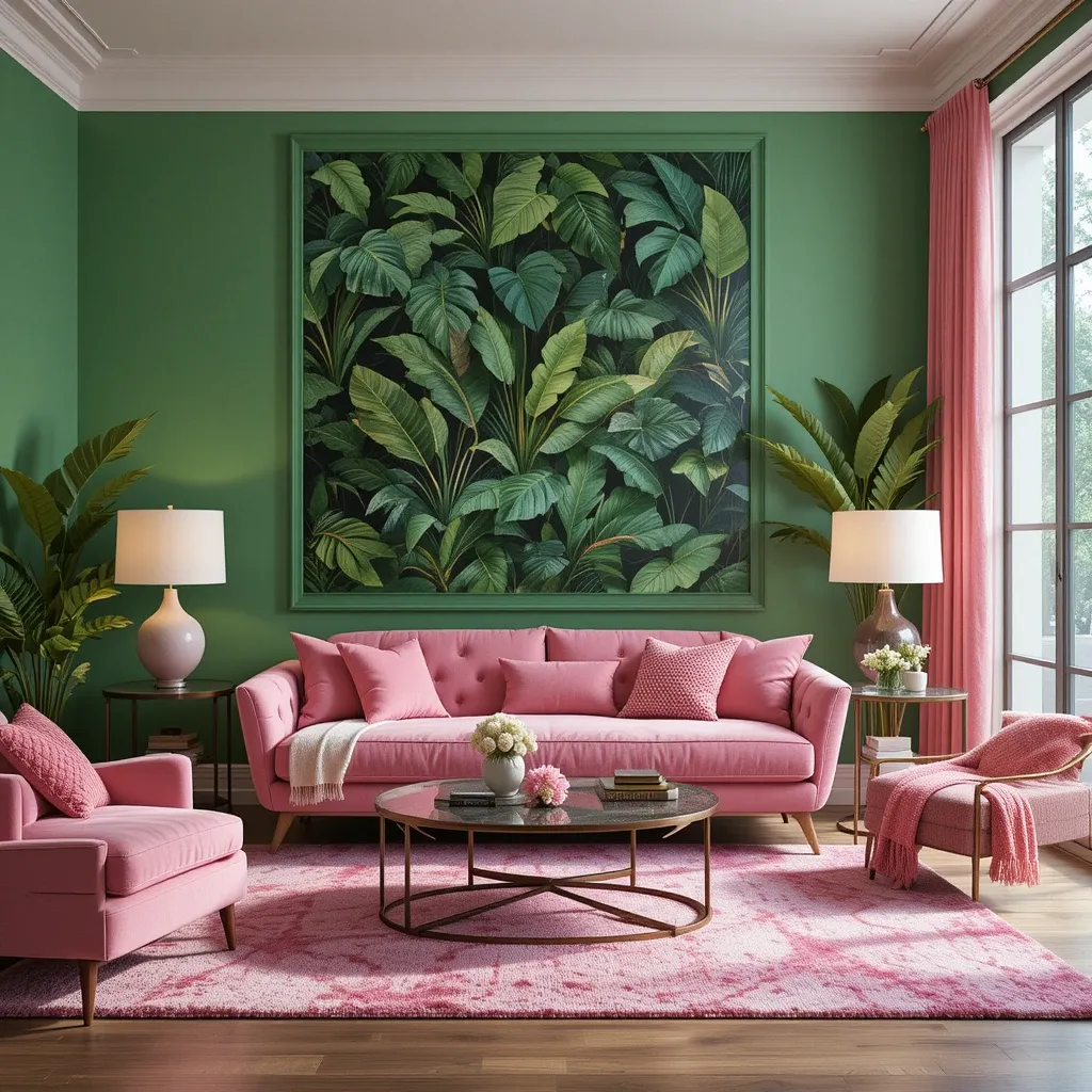 Botanical Green Walls with Pink Accents