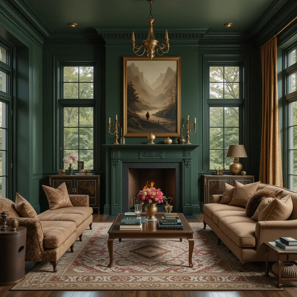 Brass Fixtures with Deep Green Walls