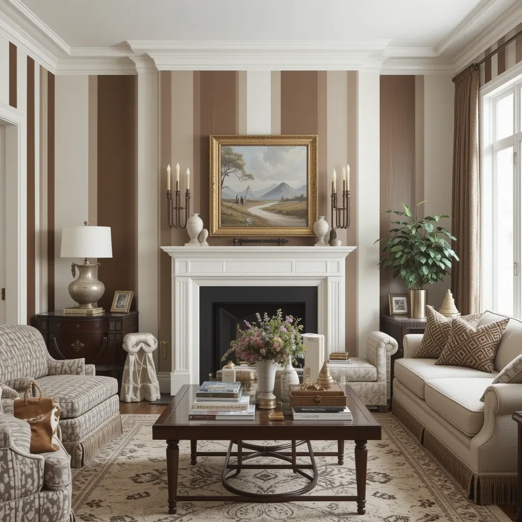 Brown and White Striped Wallpaper