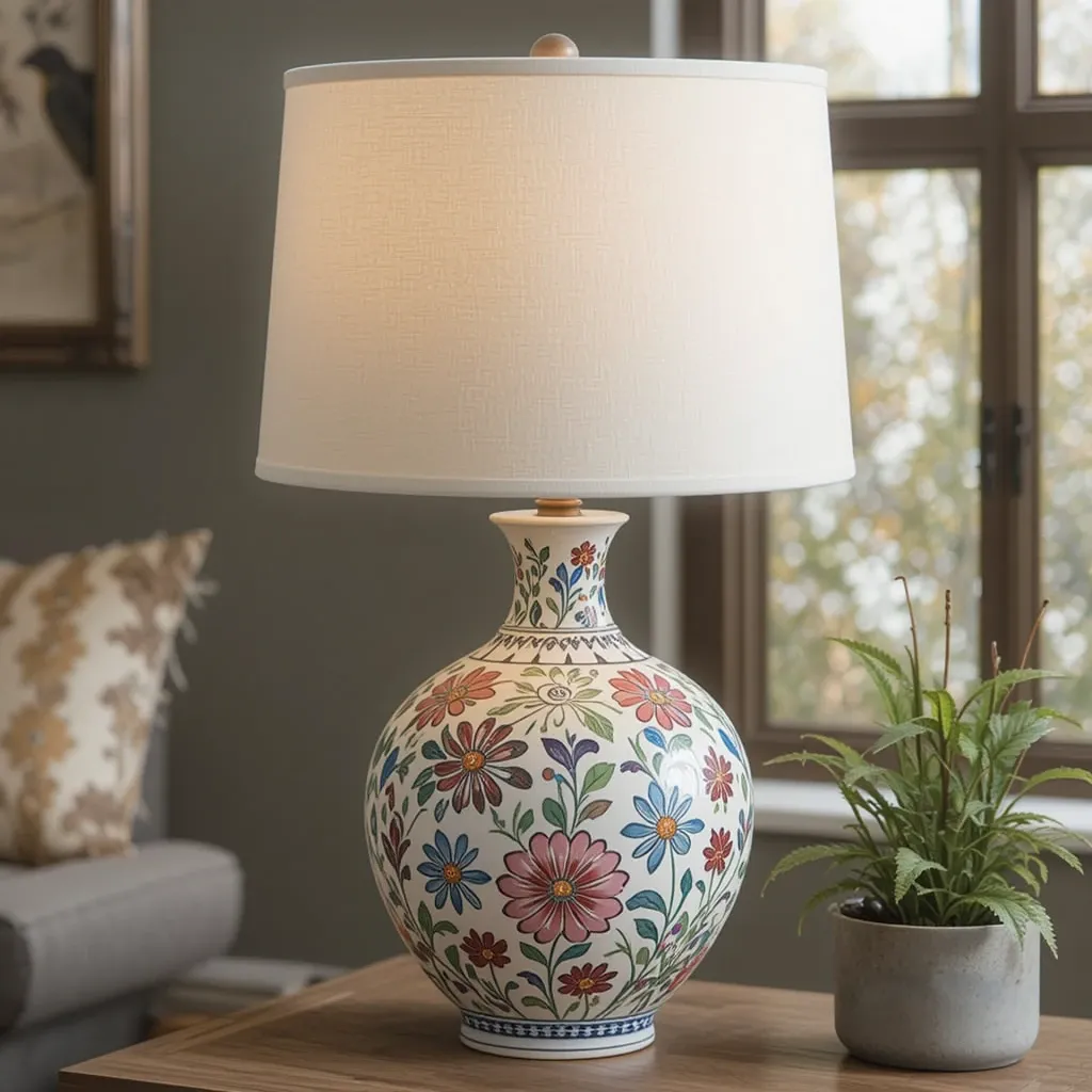 Ceramic Table Lamp with Hand-Painted Design