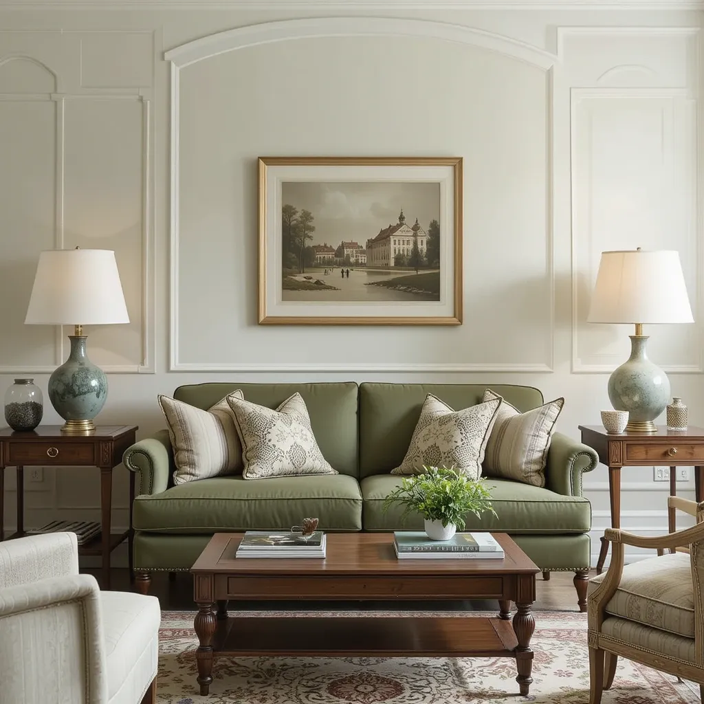 Classic Elegance with a Muted Green Loveseat