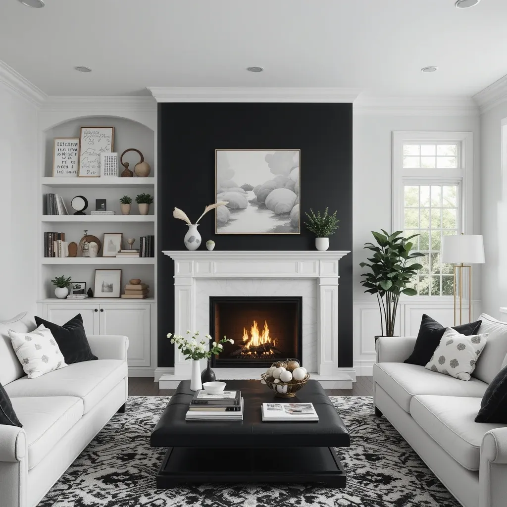 Cozy Monochrome with a Fireplace