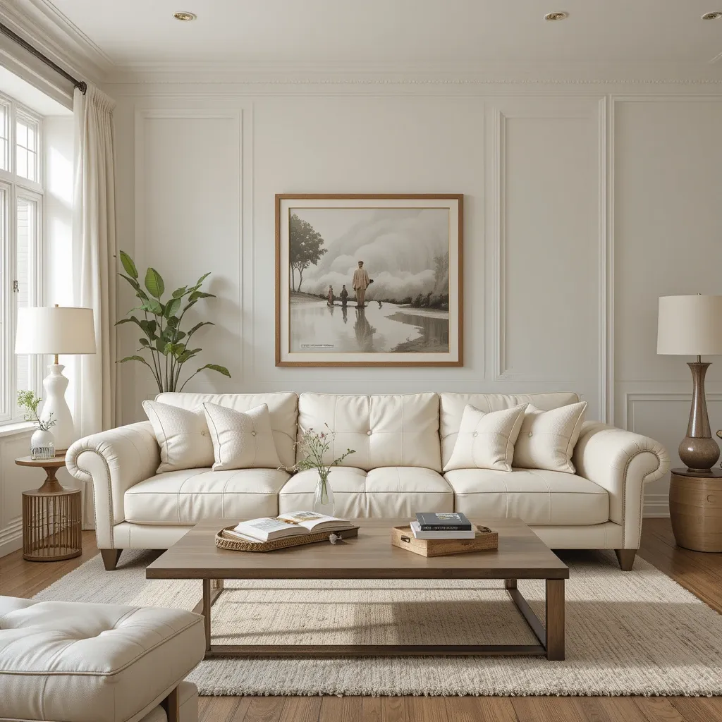 Cream Leather Sofa in a Neutral Living Room