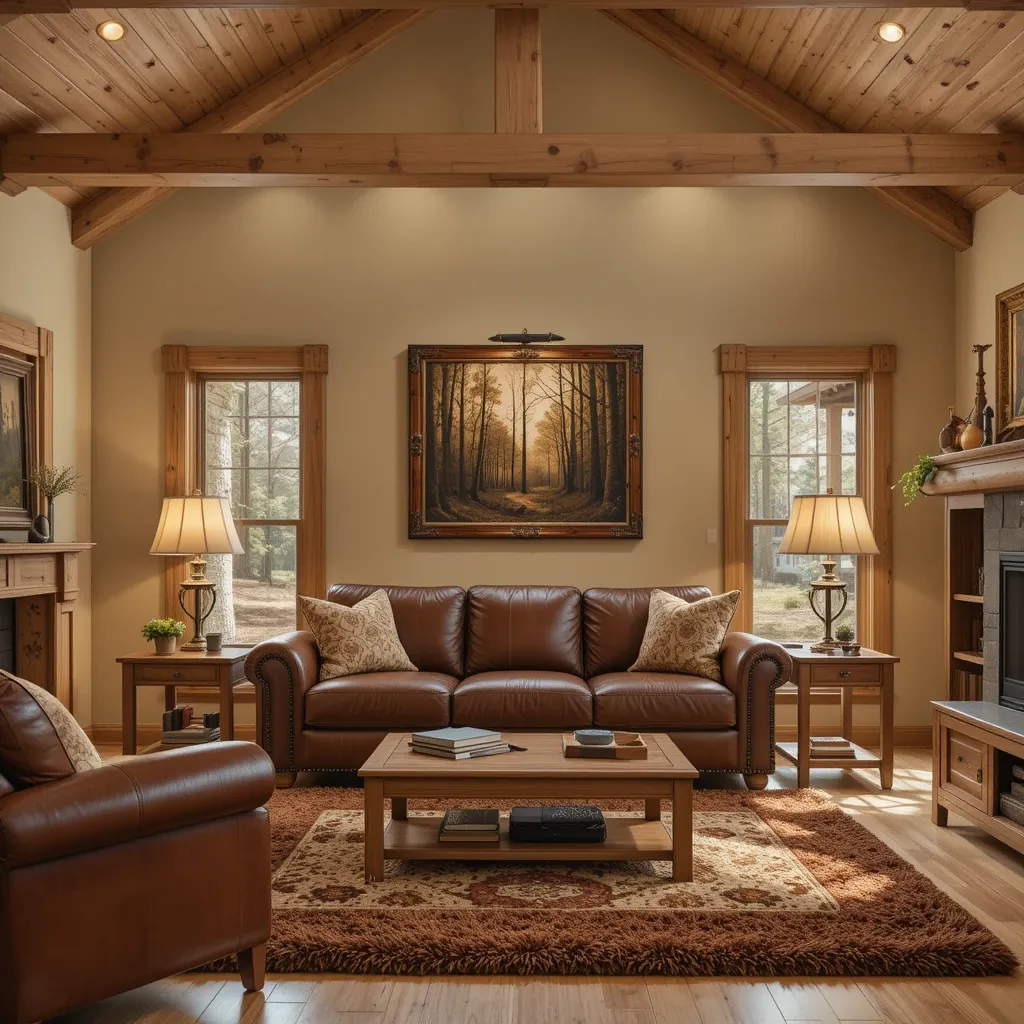 Deep Brown Sofa with Light Tan Walls