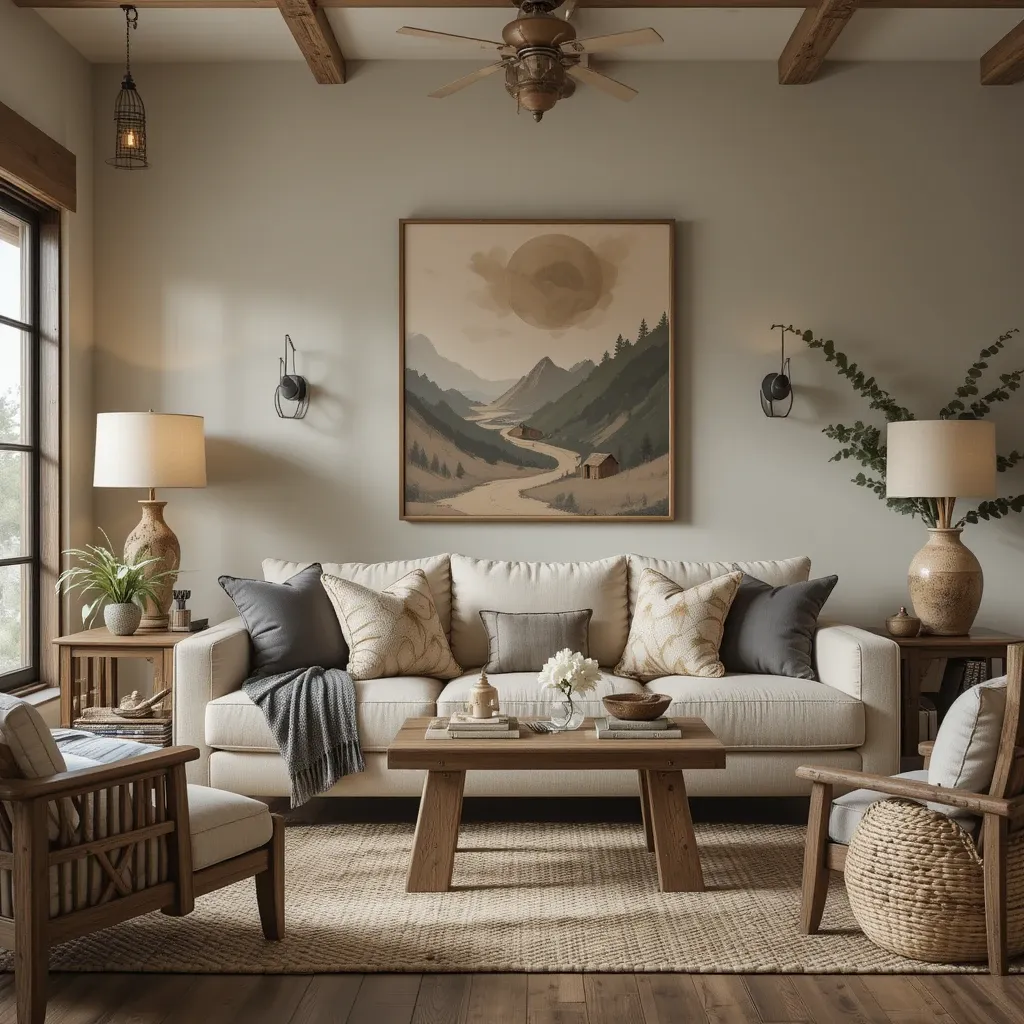 Earthy Beige Sofa with Charcoal Accents