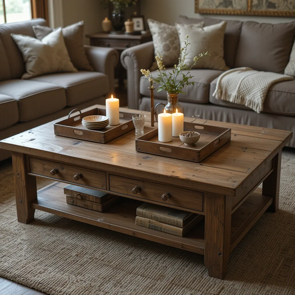 Farmhouse Coffee Table with Rustic Details