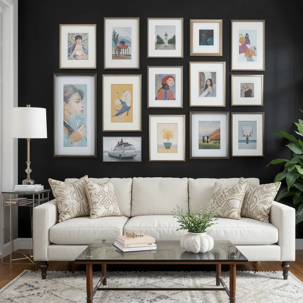 Gallery Wall on a Black Background