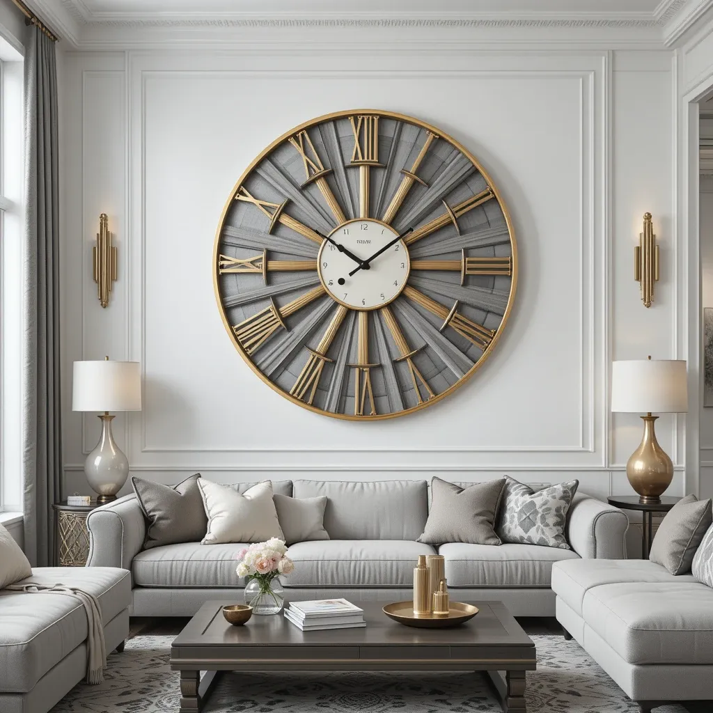 Gold and Grey Wall Clock on a White Wall
