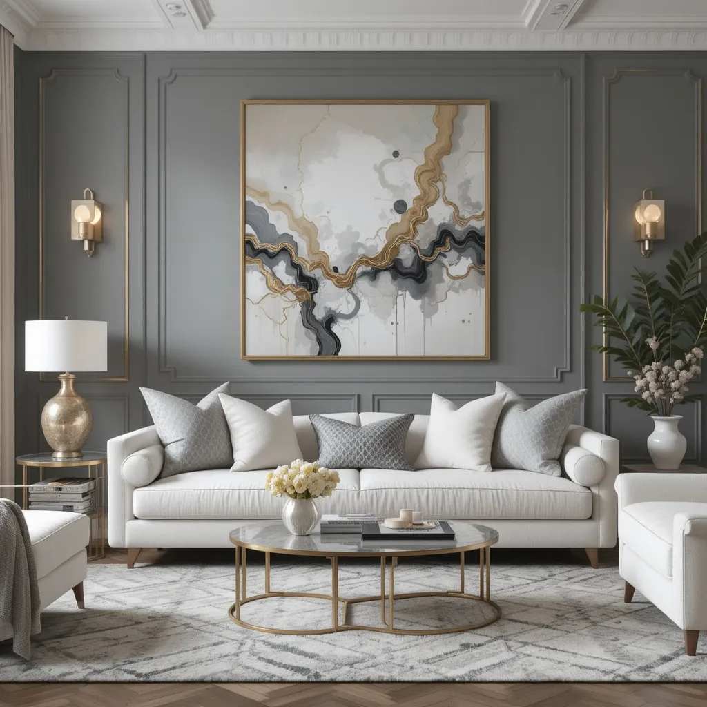 Gold-framed Wall Art on a Grey Background