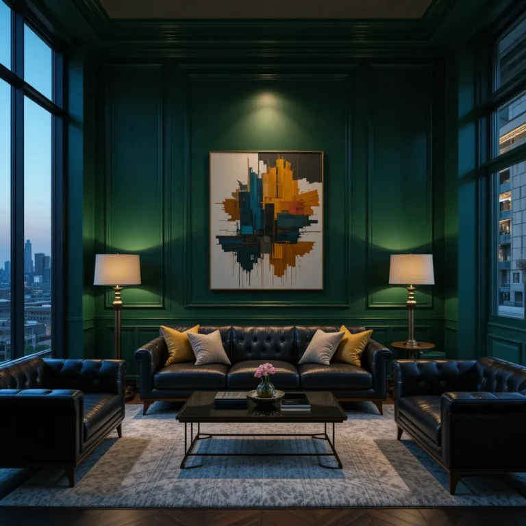 Green Walls with Black Furniture