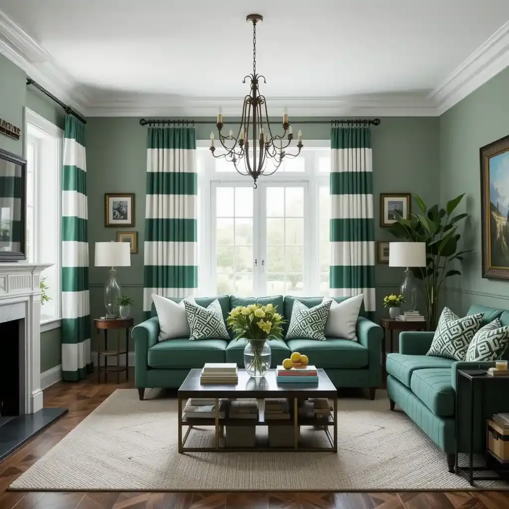 Green and White Striped Curtains