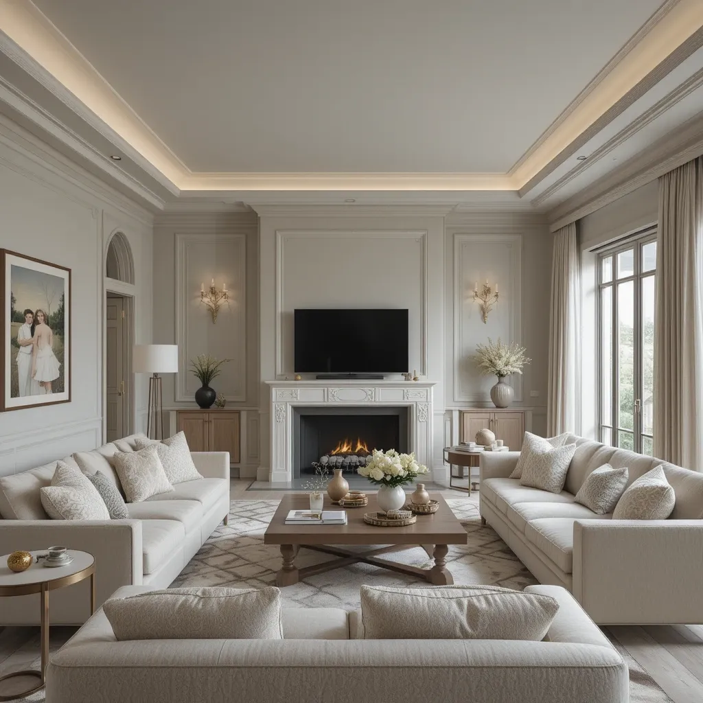 Grey Ceiling with Beige Furniture