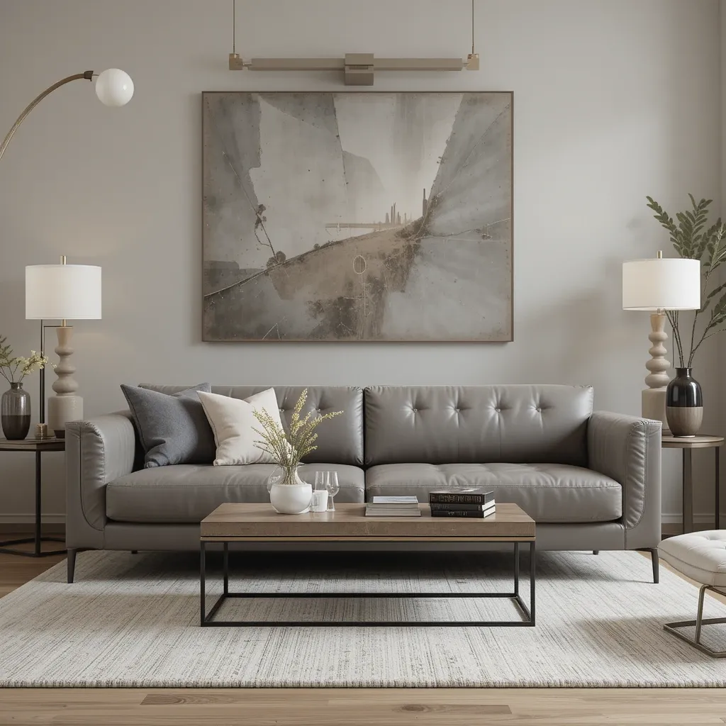 Grey Leather Sofa with Beige Leather Accents