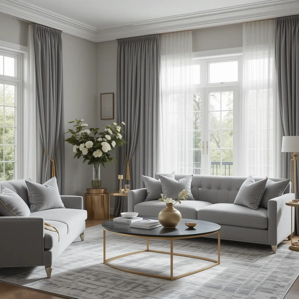 Grey Velvet Curtains with Gold Tiebacks