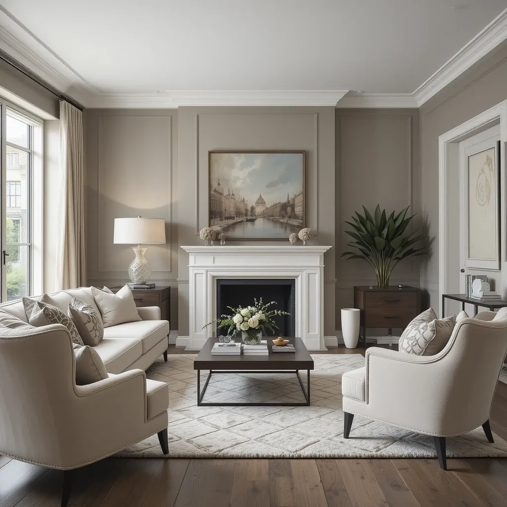 Grey Walls with Beige and White Furniture