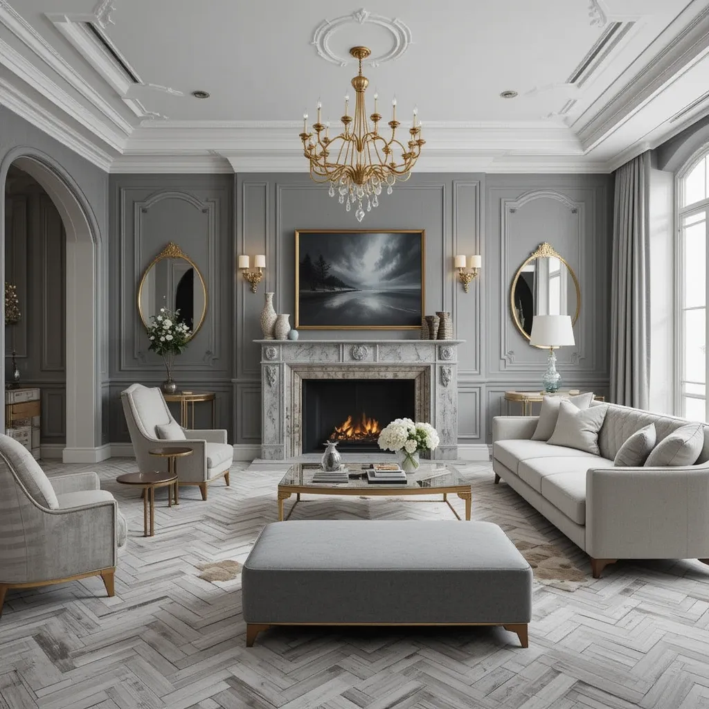 Grey and White Herringbone Flooring