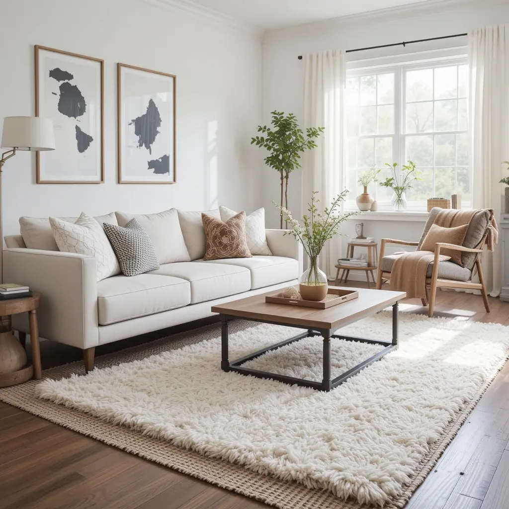 Layered Rugs in Brown and White Tones