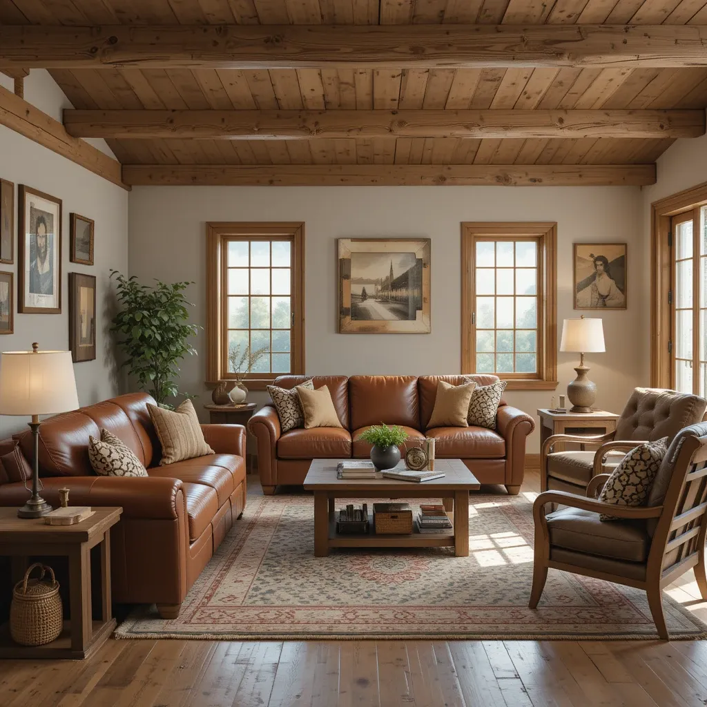 Leather Couch with Natural Wood Furniture