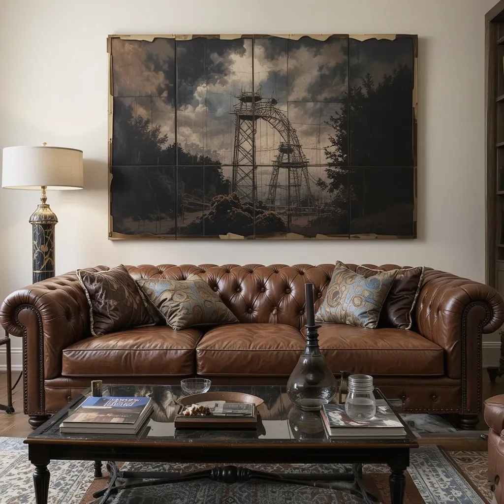 Leather Couch with Statement Floor Lamps