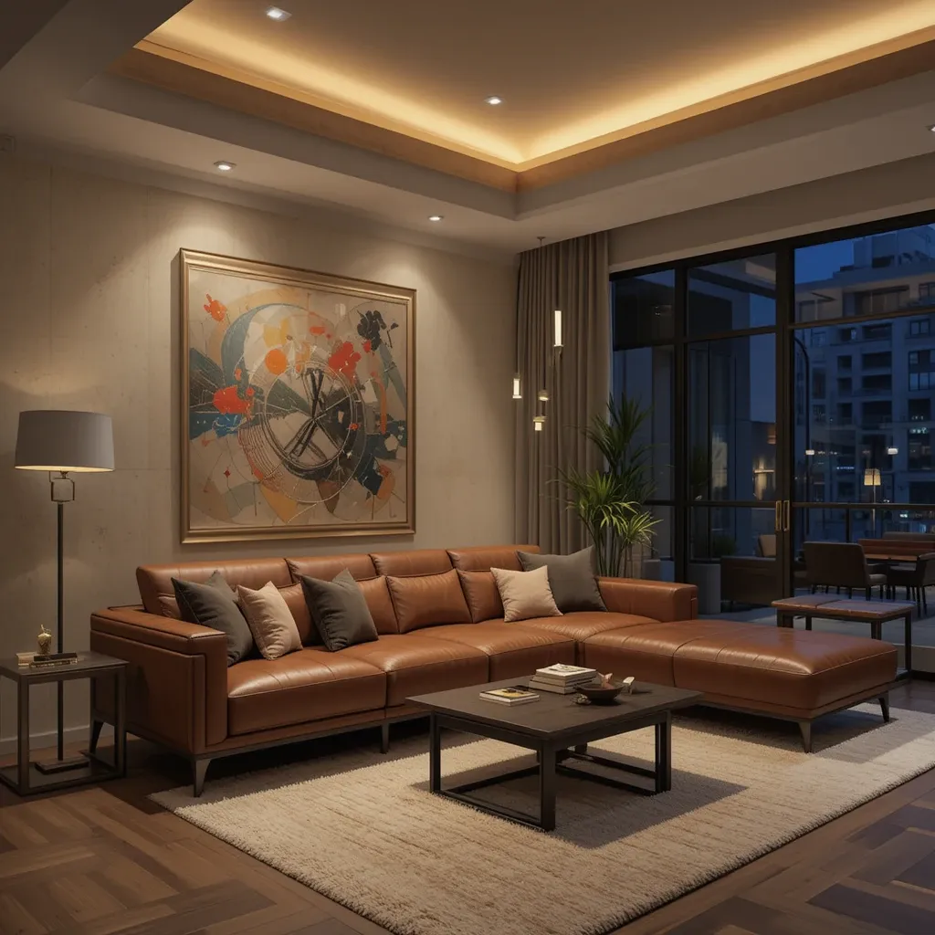  Leather Sofa with Bold Lighting Fixtures