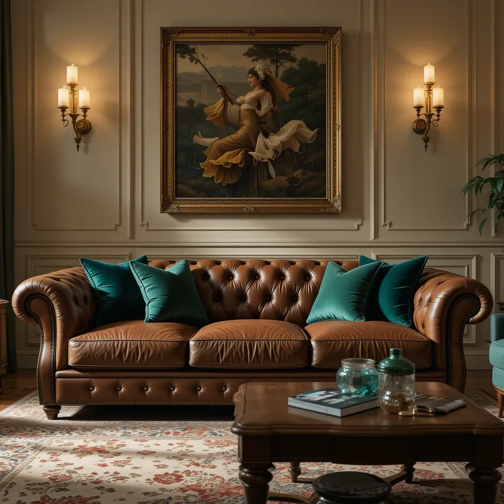 Leather Sofa with Velvet Cushions for a Luxe Look