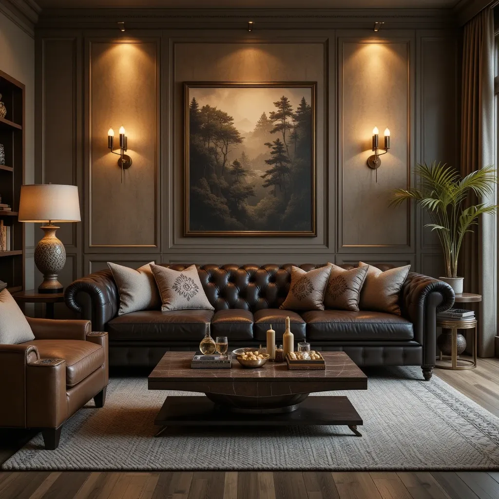 Leather Sofa with Warm Lighting