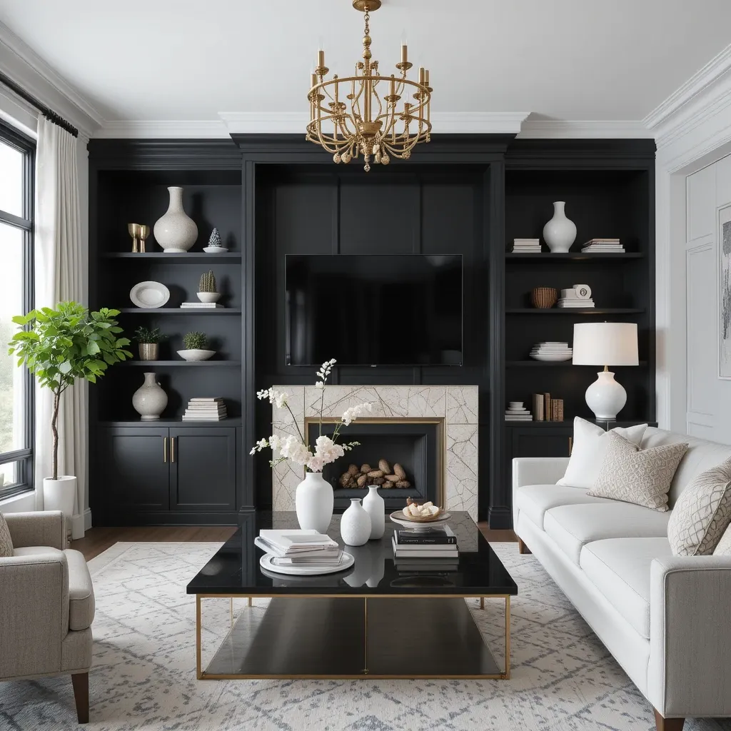 Matte Black Built-Ins with Gold Hardware