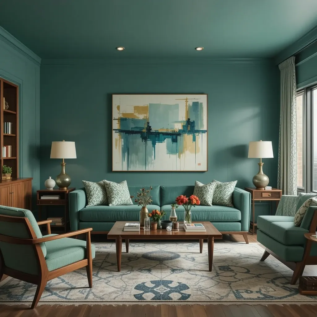 Mid-Century Modern Elegance with Teal-Toned Green