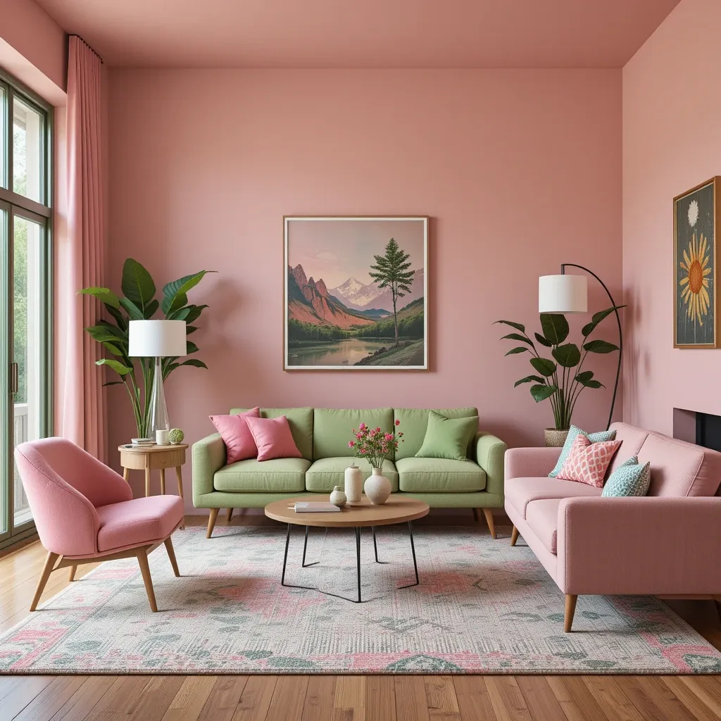 Mid-Century Modern Pink and Green Furniture