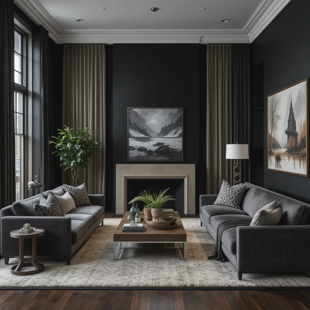 Moody Black with Floor-to-Ceiling Curtains