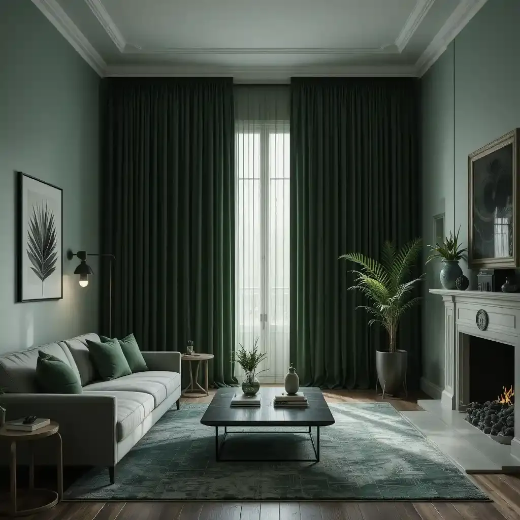 Moody Green Floor-to-Ceiling Curtains