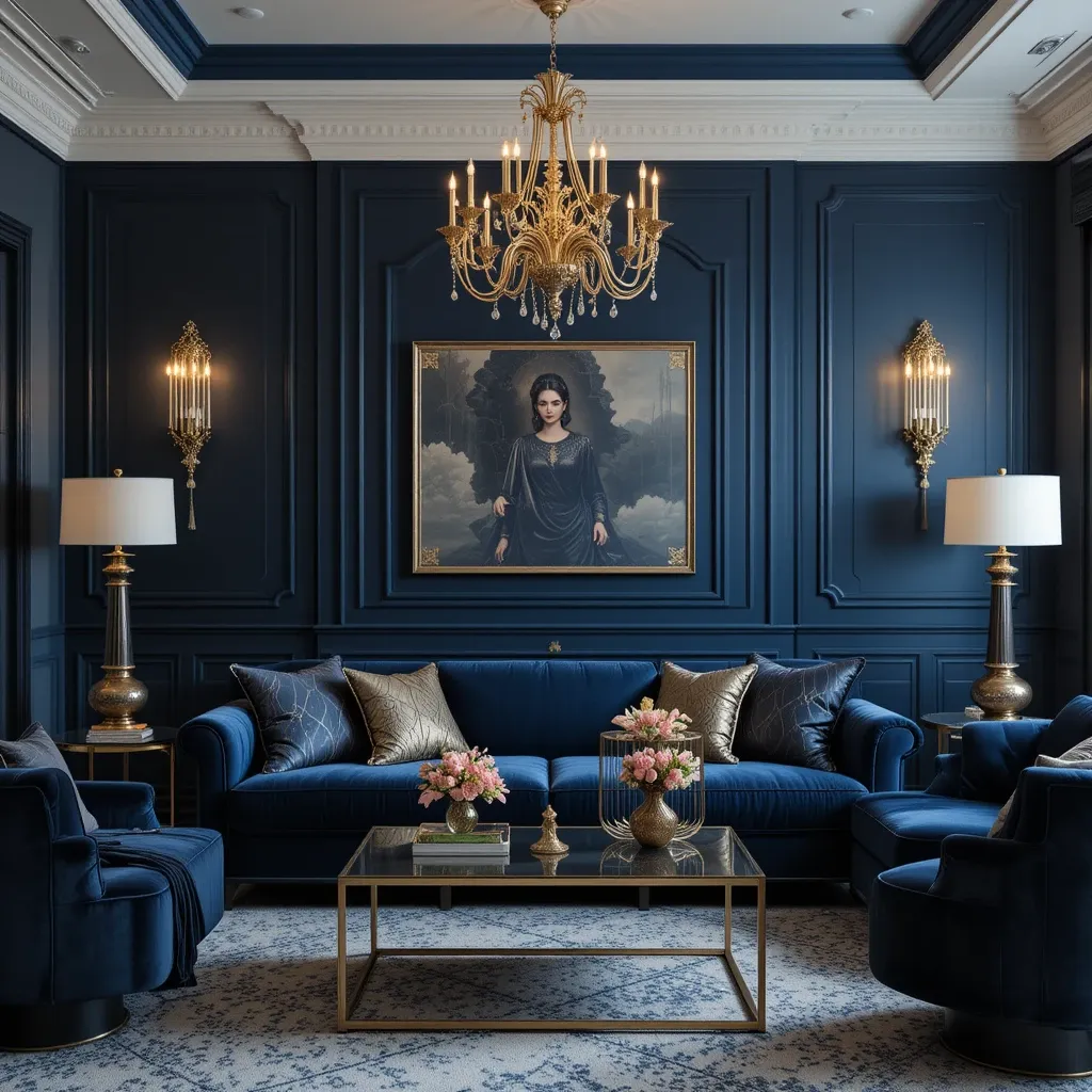 Navy Blue Accent Wall with Gold Accents