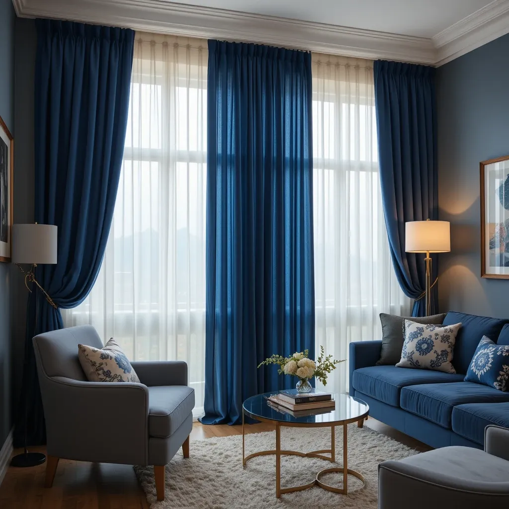 Navy Blue Curtains with Sheer Layers