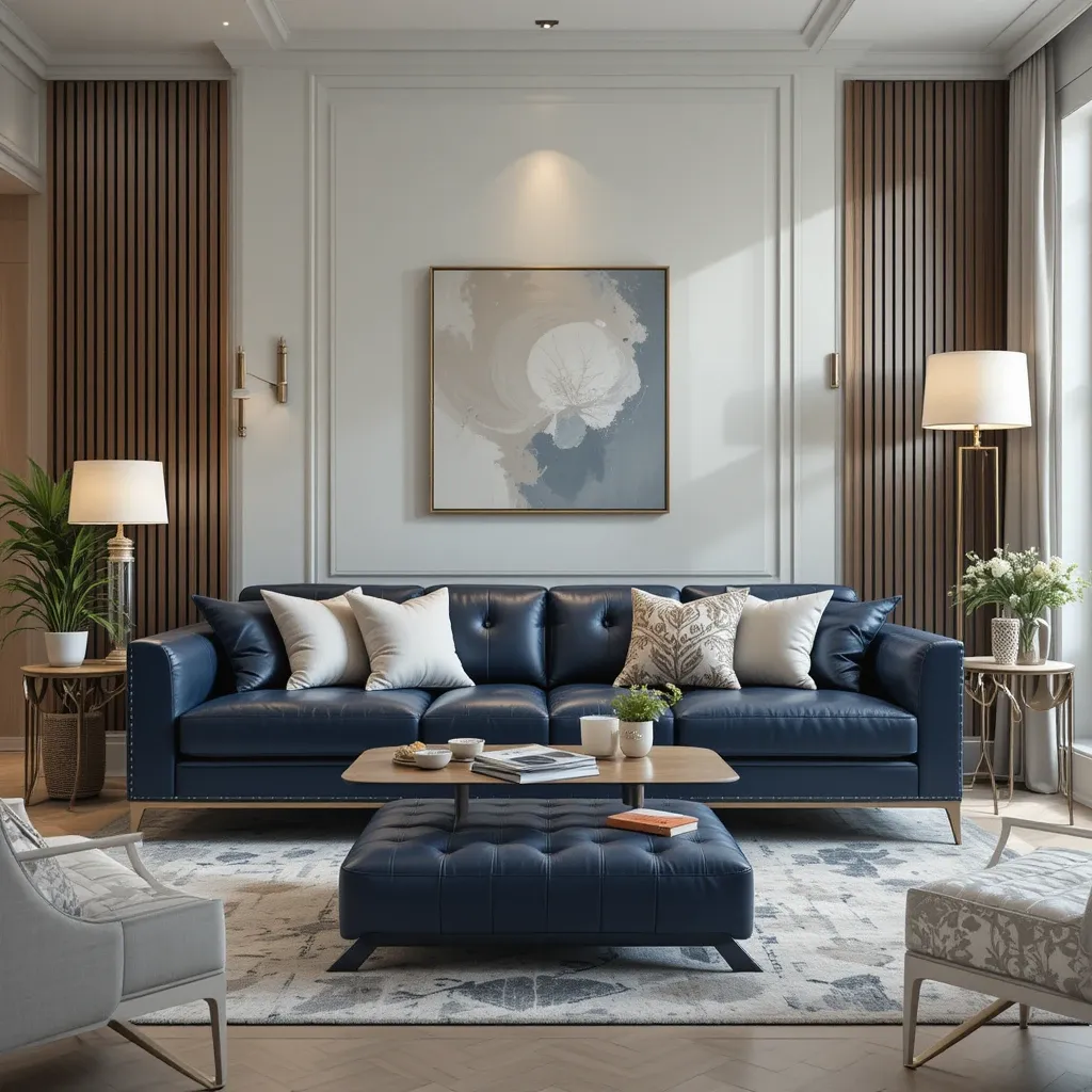 Navy Blue Leather Sofa
