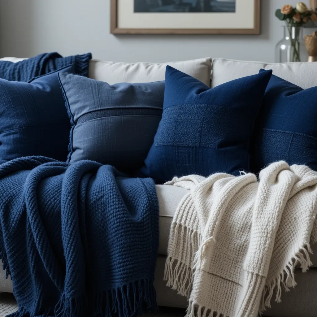 Navy Blue Pillows and Throws for a Relaxed Look