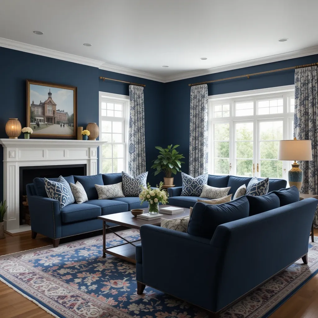 Navy Blue Wall with Patterned Accents