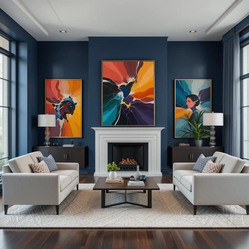 Navy Blue Walls with Bold Artwork