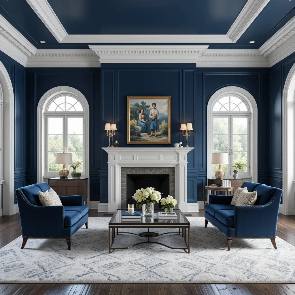 Navy Blue Walls with White Crown Molding