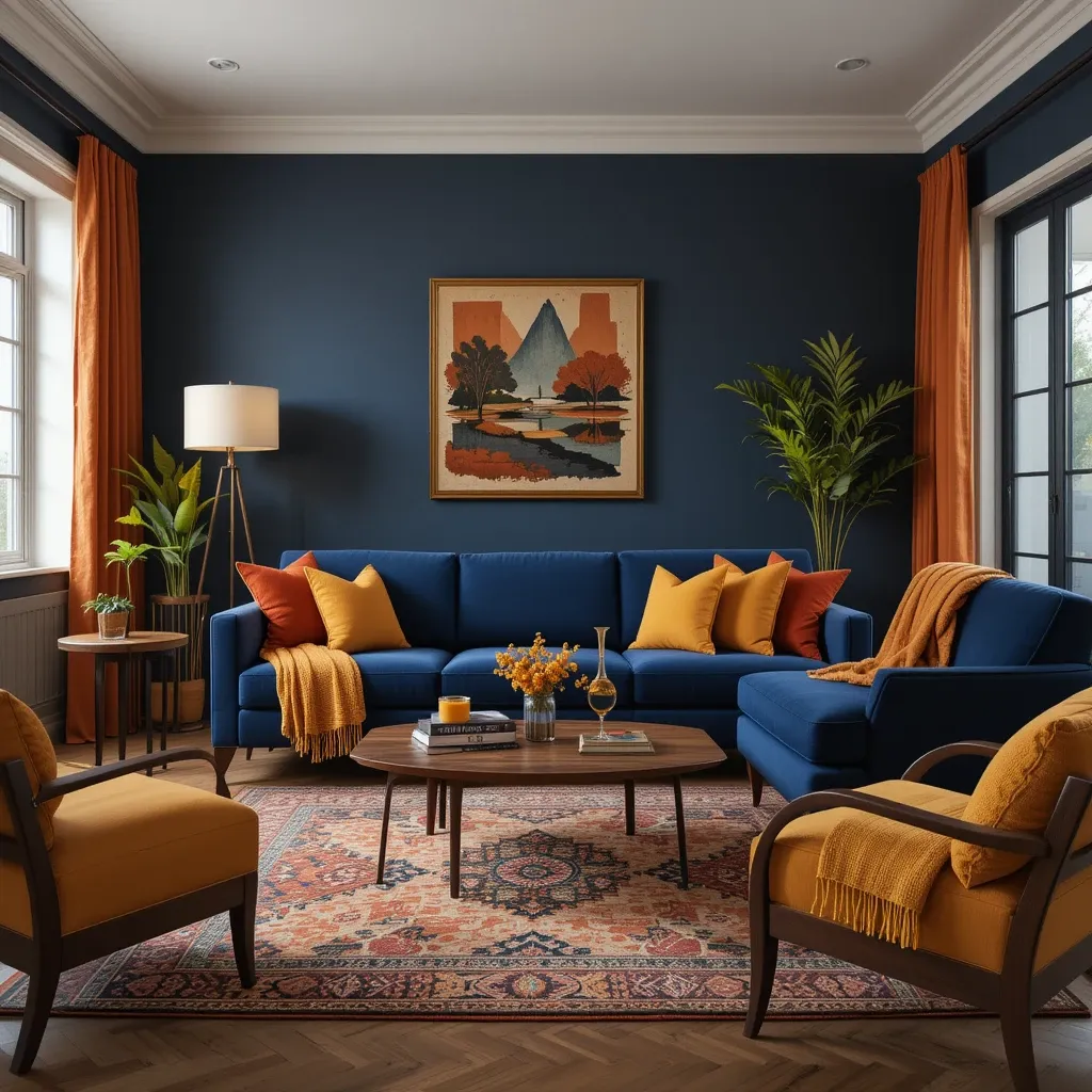 Navy Blue and Warm Tones