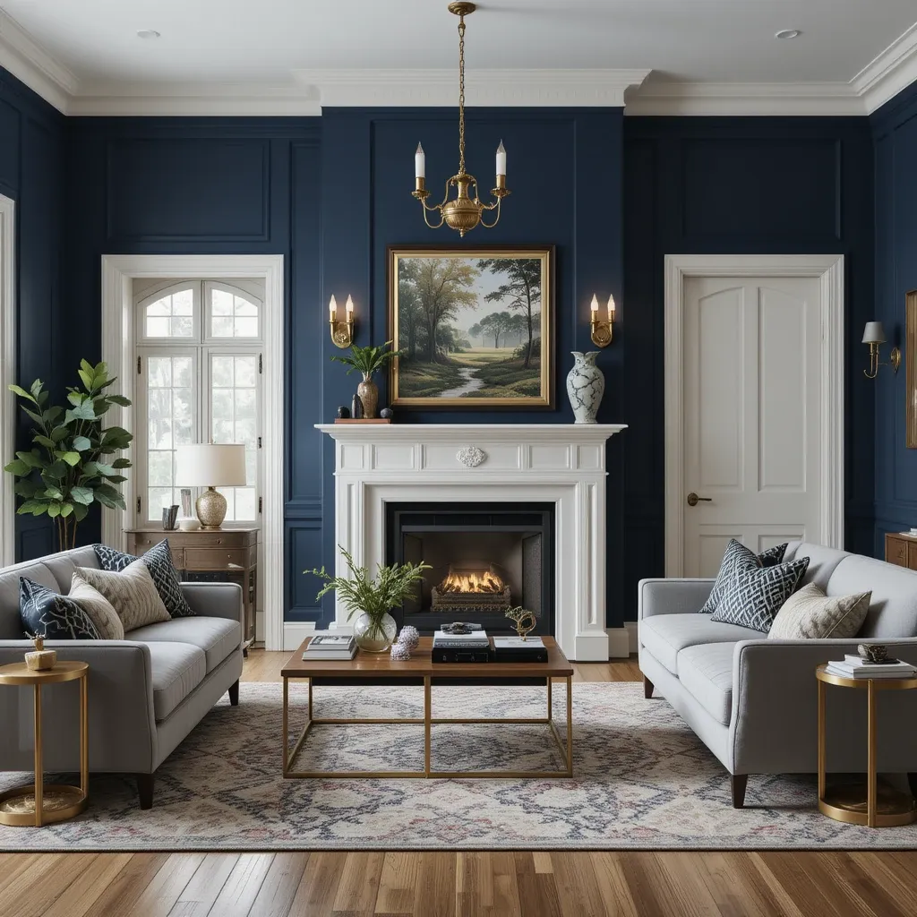 Navy Blue with Brass Fixtures