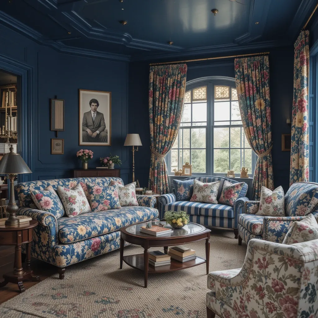 Navy Blue with Floral Prints